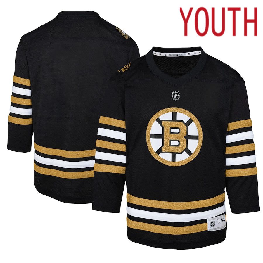 Youth Boston Bruins Black 100th Anniversary Replica NHL Jersey->youth nhl jersey->Youth Jersey